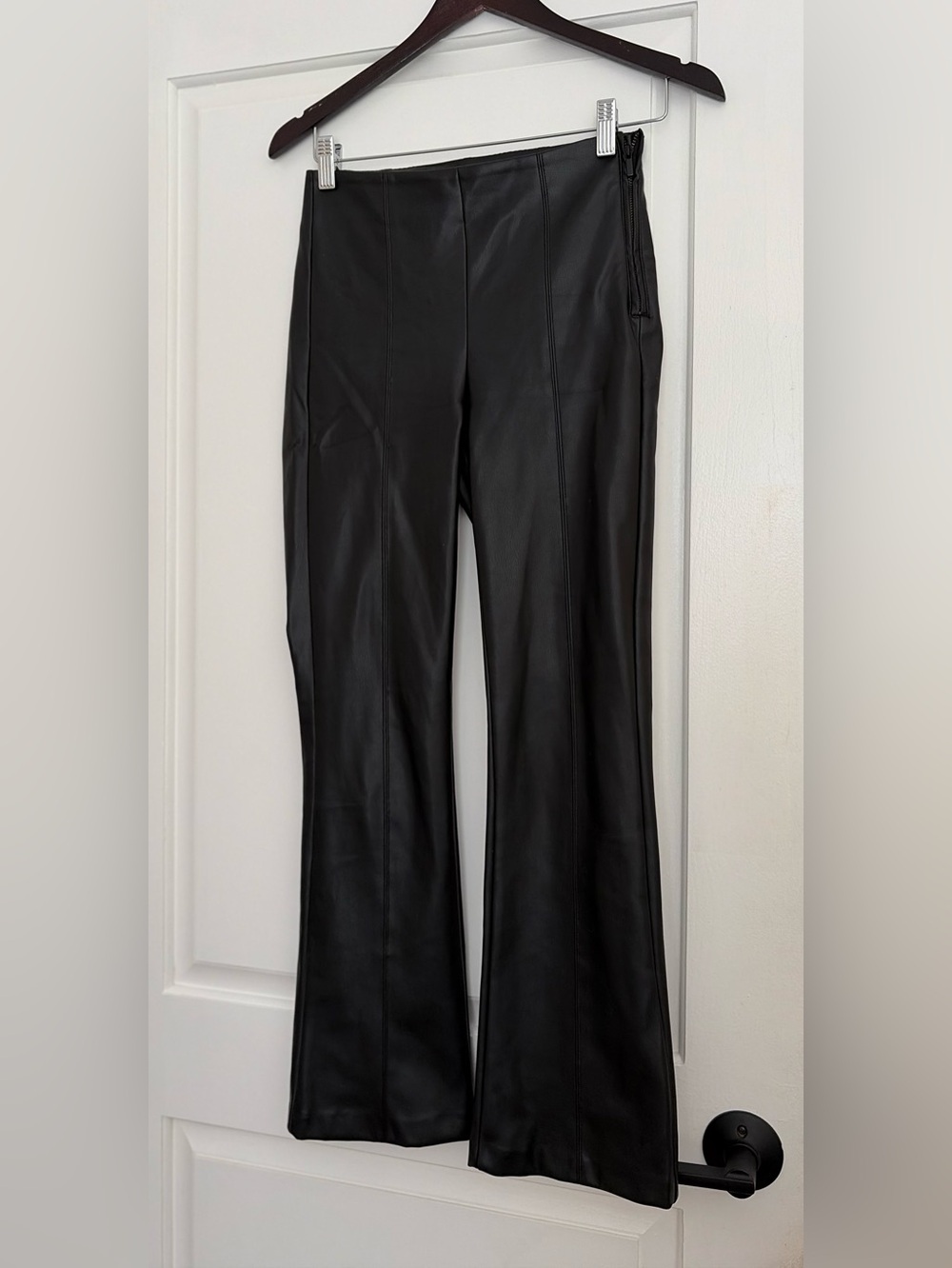 ZARA Black Faux Leather Flared Pants (XS)
